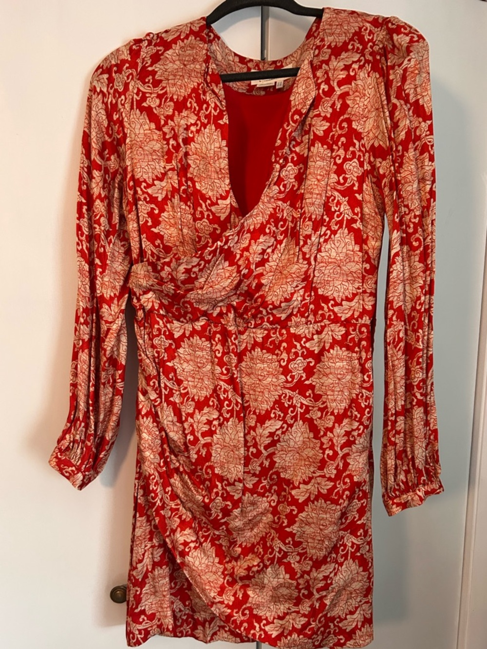 Anthropologie Red Floral Drape-Front Tunic